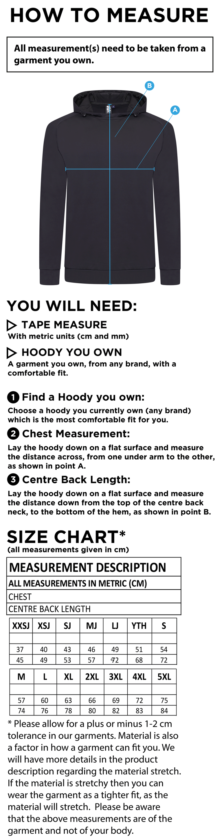 Active Hoody - Navy - Size Guide