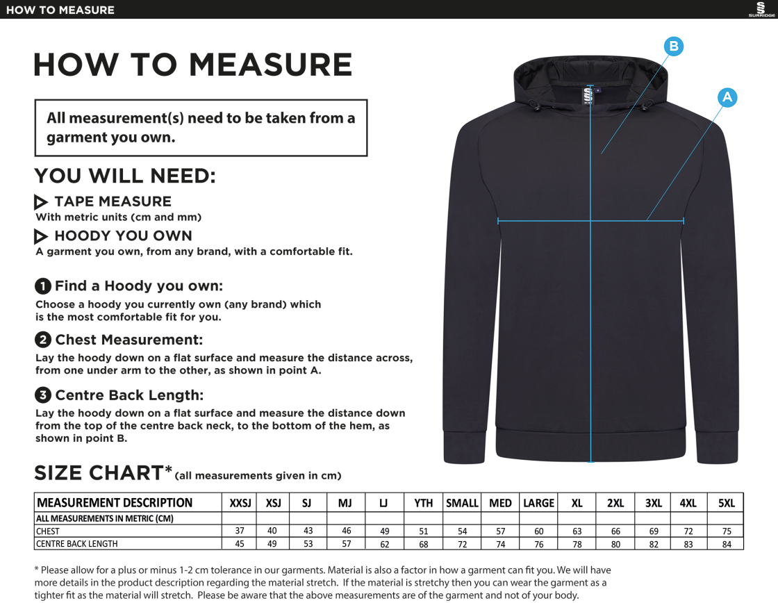 Active Hoody - Navy - Size Guide